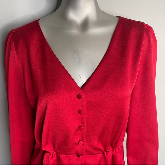 J CREW Red V Neck Long Peplum Top Blouse - Picture 3 of 13